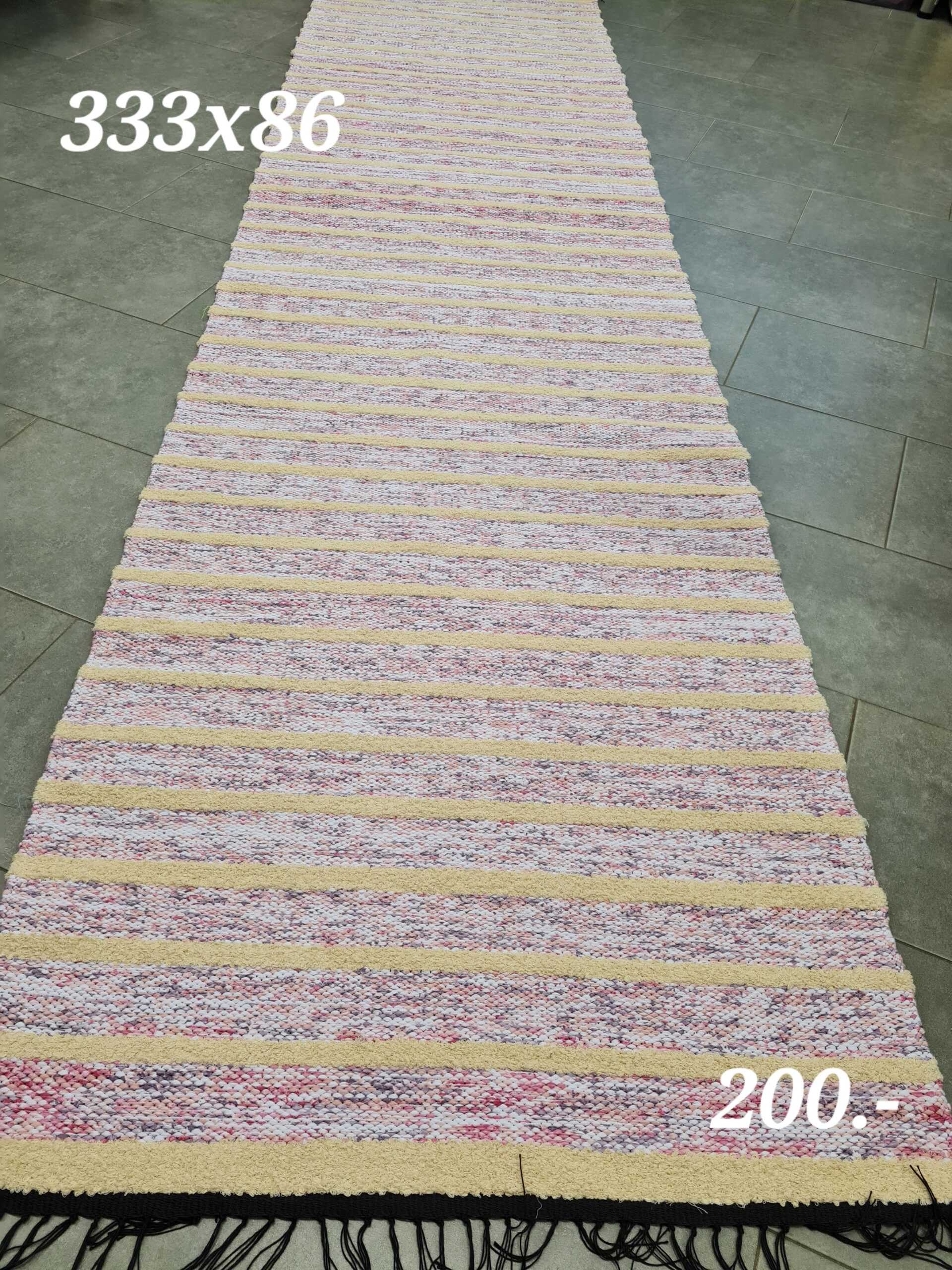 Kaltsuvaip (valge-kreem-lilla-roosa-triip, 333 x 86 cm)